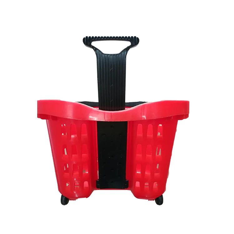 hot selling plastic shopping rolling hand basket with wheels
