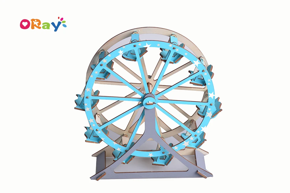 DIY Wooden Creative Model Toy Kits 3D Jigsaw Puzzles Laser Cut Natural Wood Ferris Wheel
