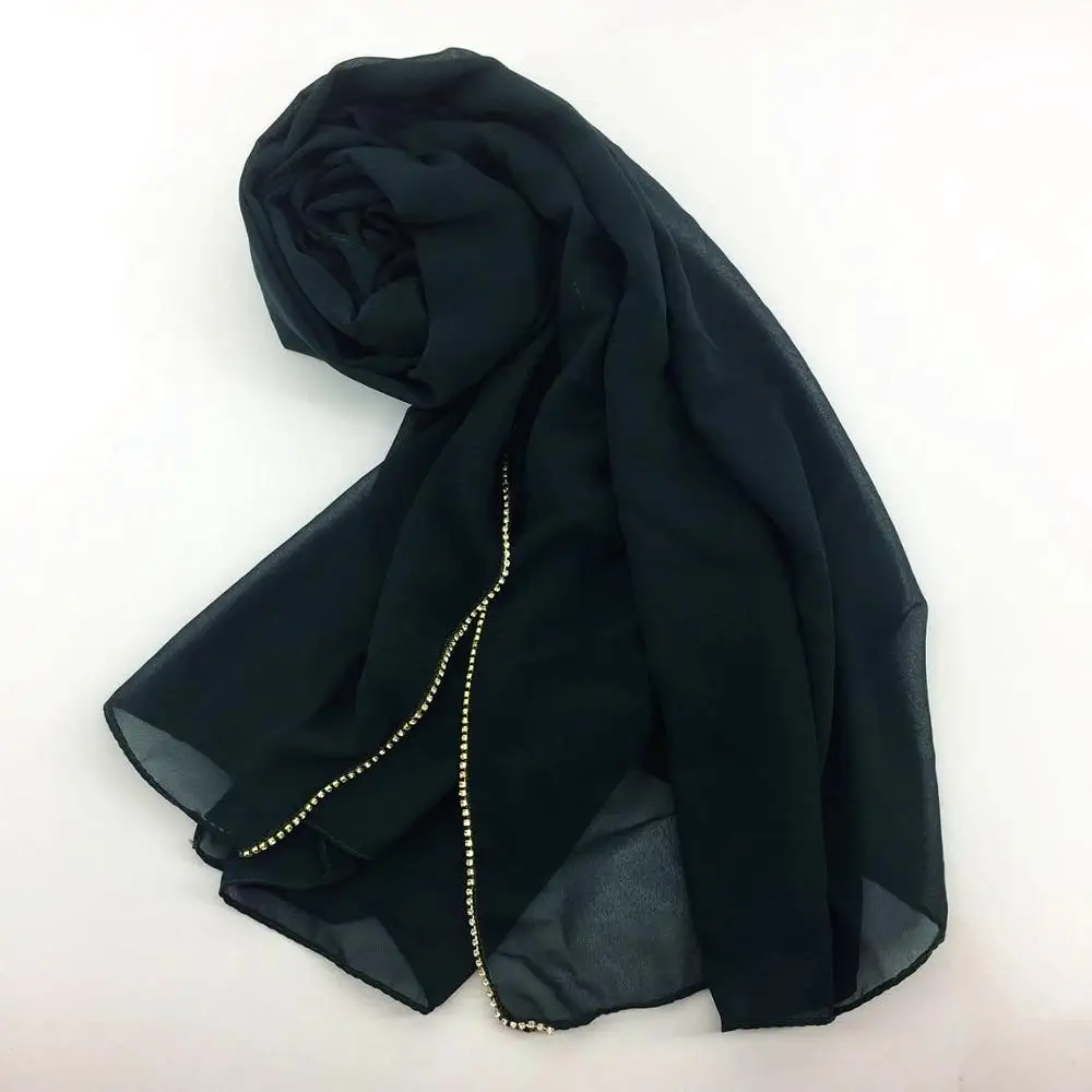 High quality women hijab scarf with stone Muslim soft shawls promotional fashion solid color stretchy scarfs chiffon hijab