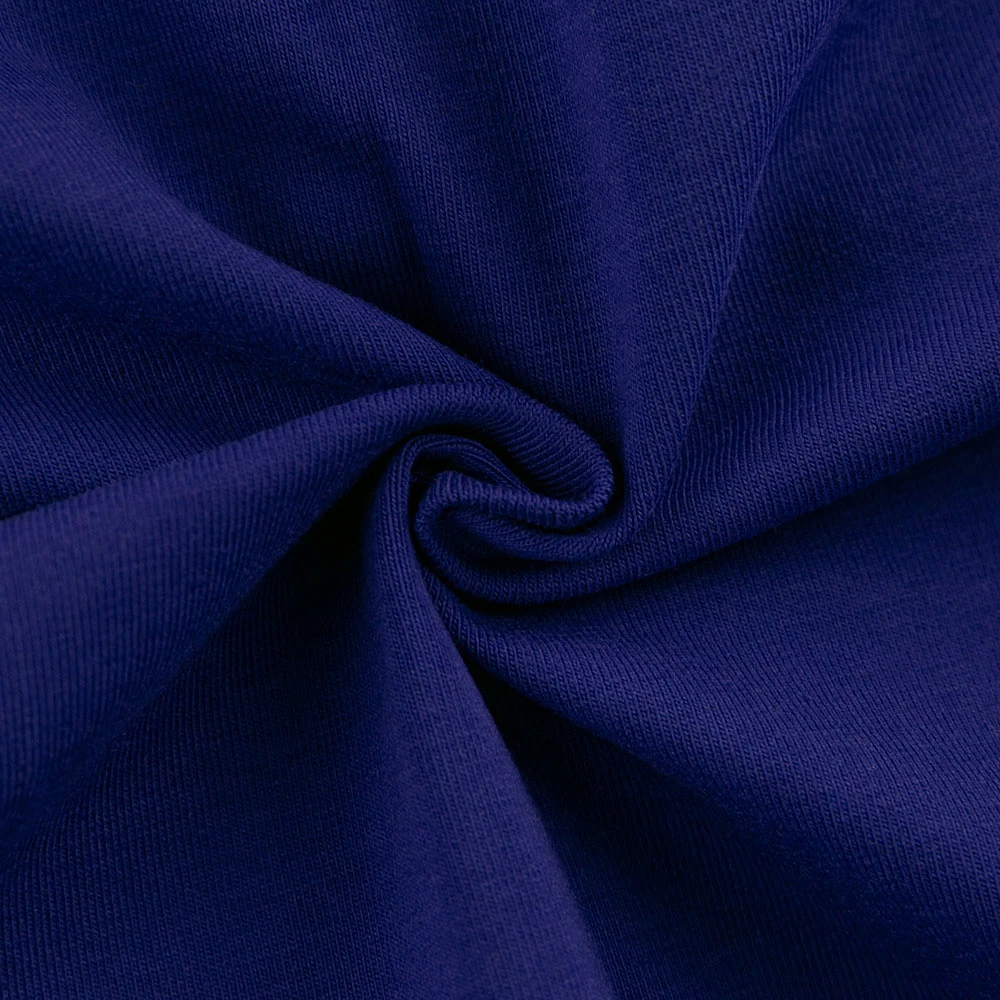 
In Stock blue solid color CPSIA approved 95% cotton 5% lycra stretch single jersey fabric 