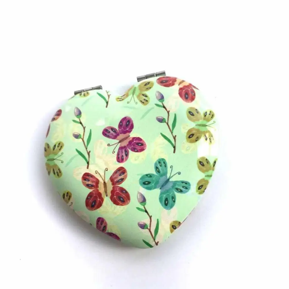 Heart Shape New Design Double Sided Aluminum Cosmetic Make up Pocket Mirror