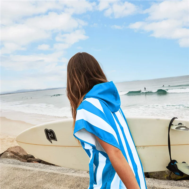 2023 Quick Drying Recycled Surf Absorbent Waterproof Microfiber Terry Beach Poncho Towel Changing Robe