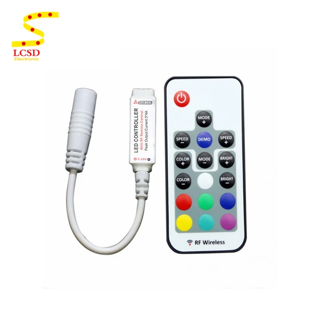 Постоянный ток, 5 В, 12 В, 24 В постоянного тока, 12A RGB LED контроллер Диммер с 17 клавишами РЧ беспроводной пульт дистанционного управления для цветных (Rgb) светодиодных лент