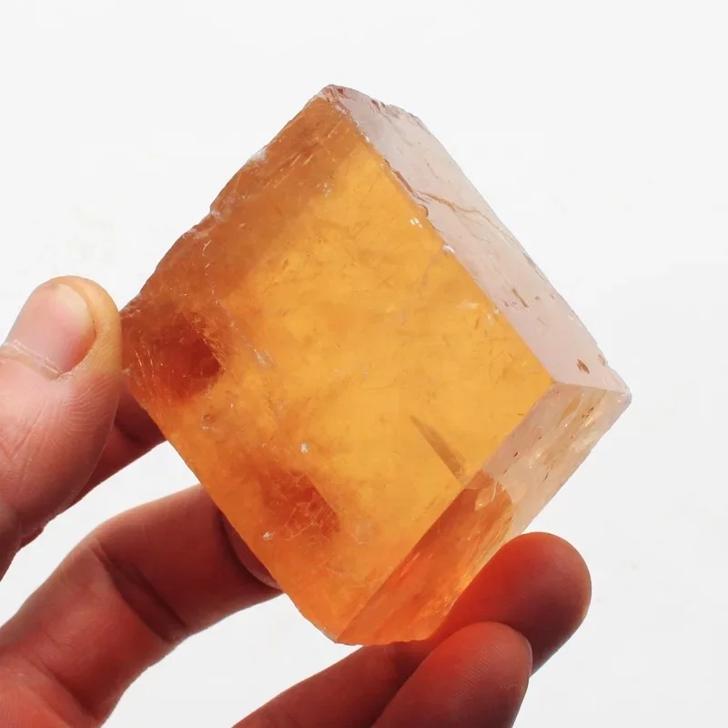 High Quality Natural mineral calcite crystal clear golden transparent Iceland spar original stone  For Sale