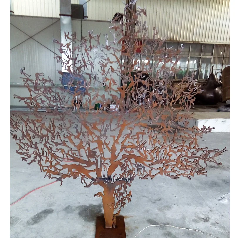 Metal Sculpture People tree Corten Steel Statue for sale