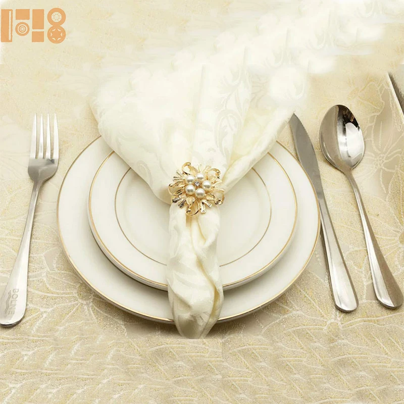 2019 New desgine flower gold plated pearl rhinestone for dinner table decoration