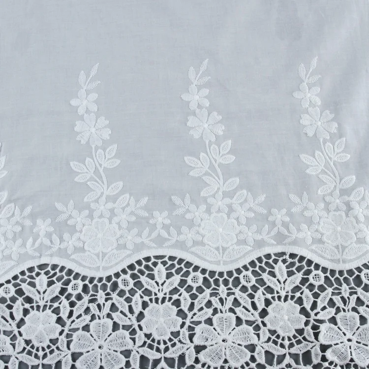 Newest single border embroidery voile material woven swiss cotton fabric textile
