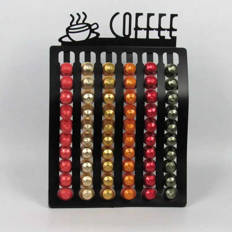 Modern Black Powder Coated Metal Coffee Pod Holder Nespresso Capsule Holder Functional Storage Design Kitchen Use Box Packed