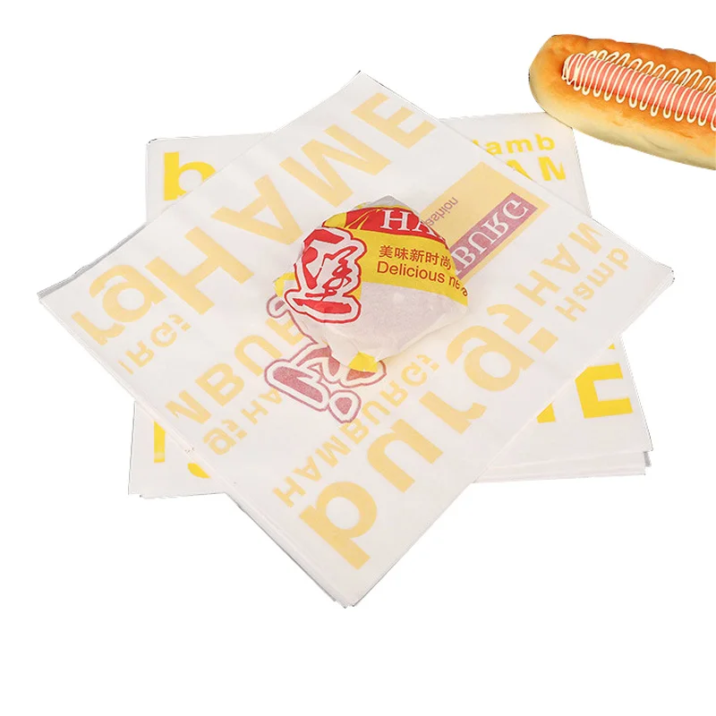 
Custom biodegradable sandwich burger wax wrap paper greaseproof hamburger food grade packaging paper 