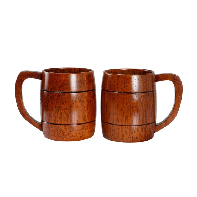 Classic Natural  Wood Handmade Beer Mug with Handle 500ml
