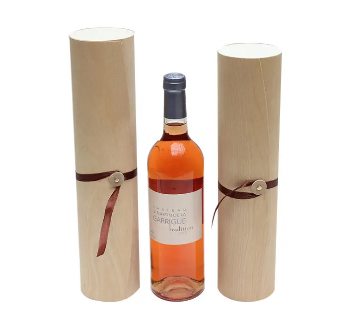 Custom antique color paulownia single wood wine bottle box cylinder wooden wine gift box