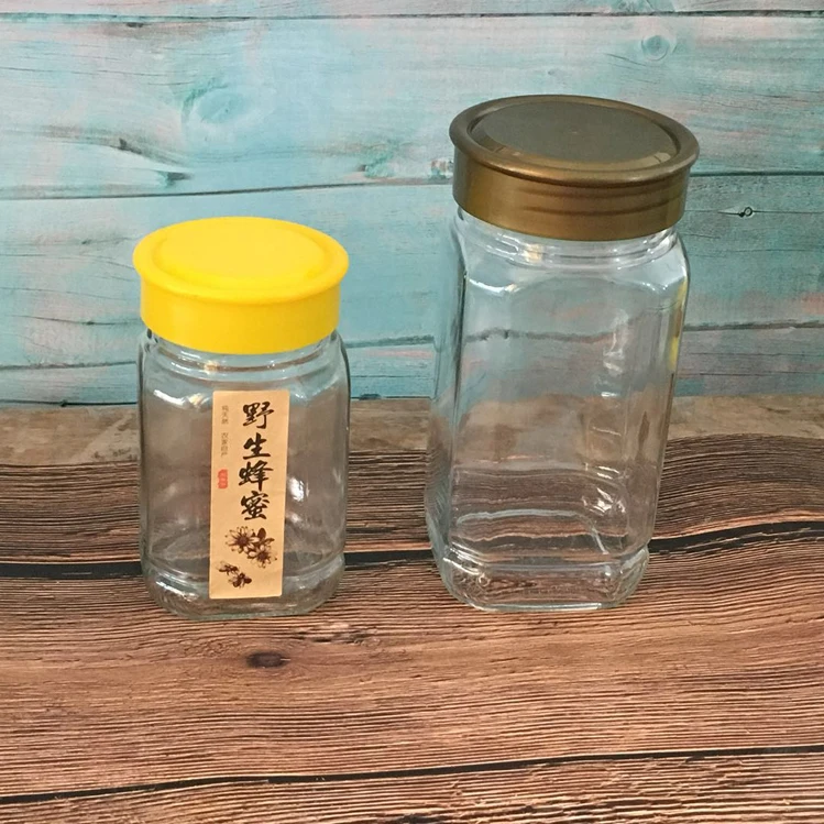 750ml 375ml 500g 1000g Octagonal Glass Honey Jar With Plastic Cover