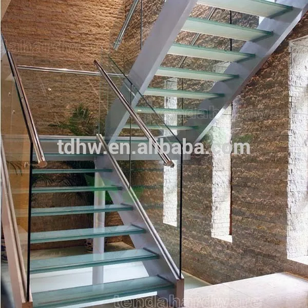 Indoor glass stairs /double spine staircase with glass railing and glass steps