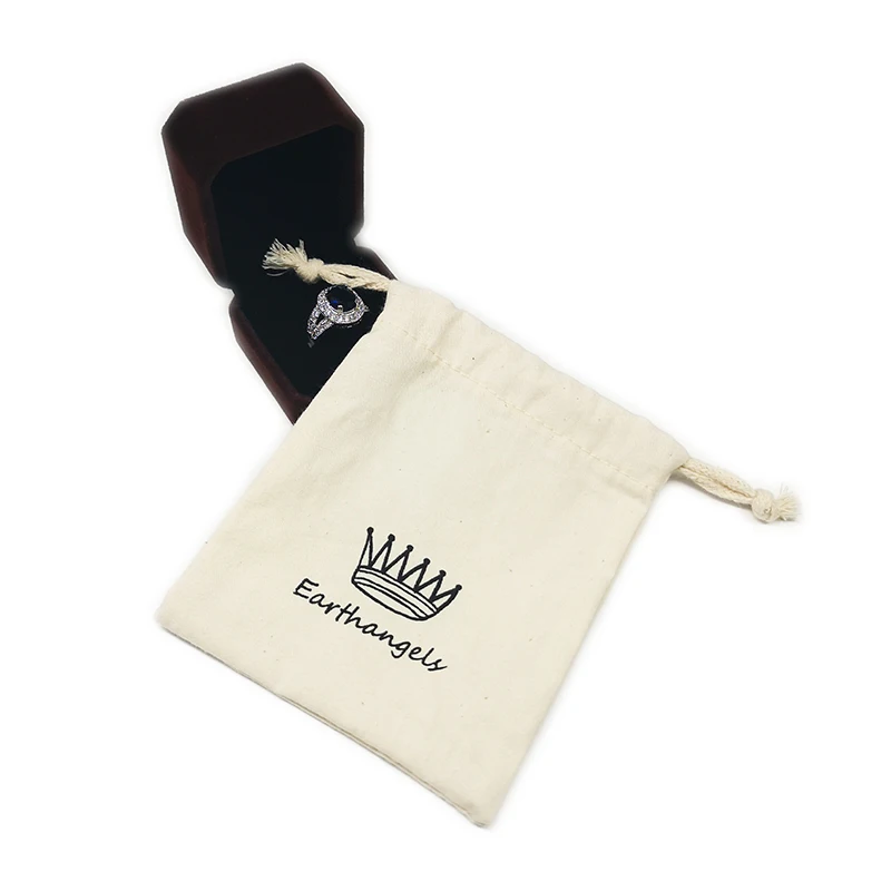Custom Logo Printed Cotton Drawstring Pouch Bag for Jewelry Packaging