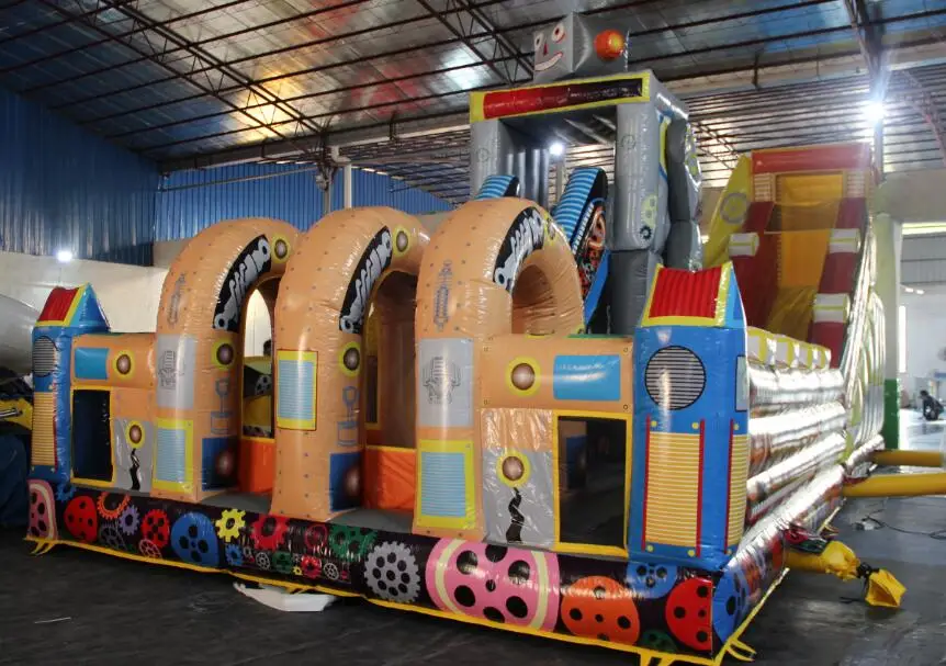 Outdoor Amusement Combo Inflatable Challenge Roller coaster Obstacle Course with Climbing and Slide for Sale