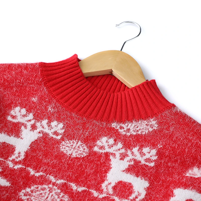 Womens Red Knit Wool Crewneck Holiday Sweater Christmas Unisex Adult Knitted Christmas Ugly Jumper Custom Men Christmas Sweater