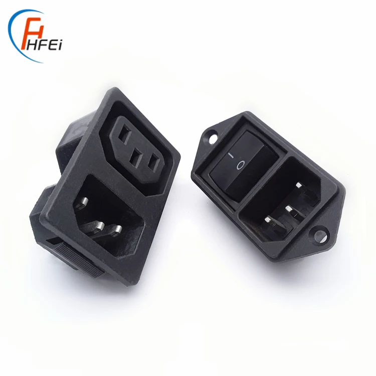 Hot sell ac power inlet connector C13 and C14 ac socket plug with fuse 3 pins plug socket