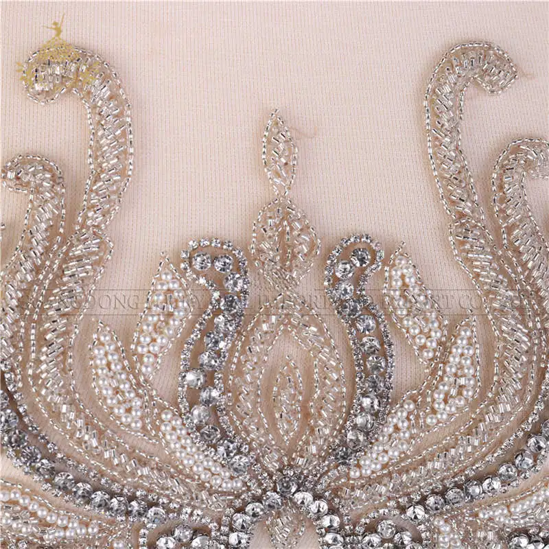 Hot sale  bridal large beaded  applique patches design wedding panels