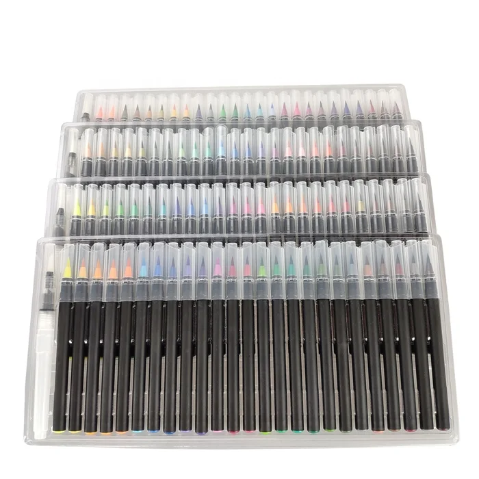 100 Color Super Markers Watercolor Real Brush Pen Set with 4 Bonus Water Brush Pens