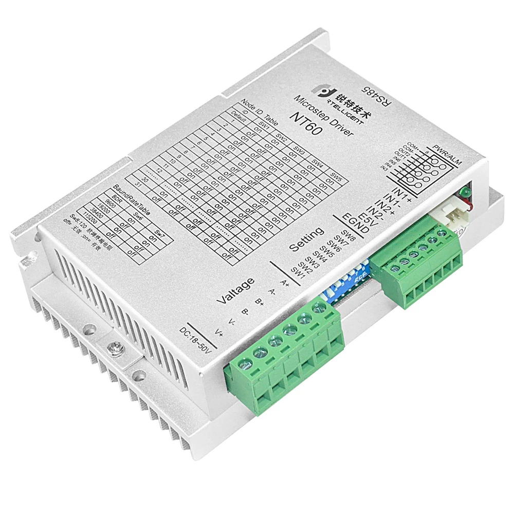 RS485 Modbus 2 phase 5A 24 - 50VDC open loop digital nema 23/24 stepper driver with intelligent motion controller