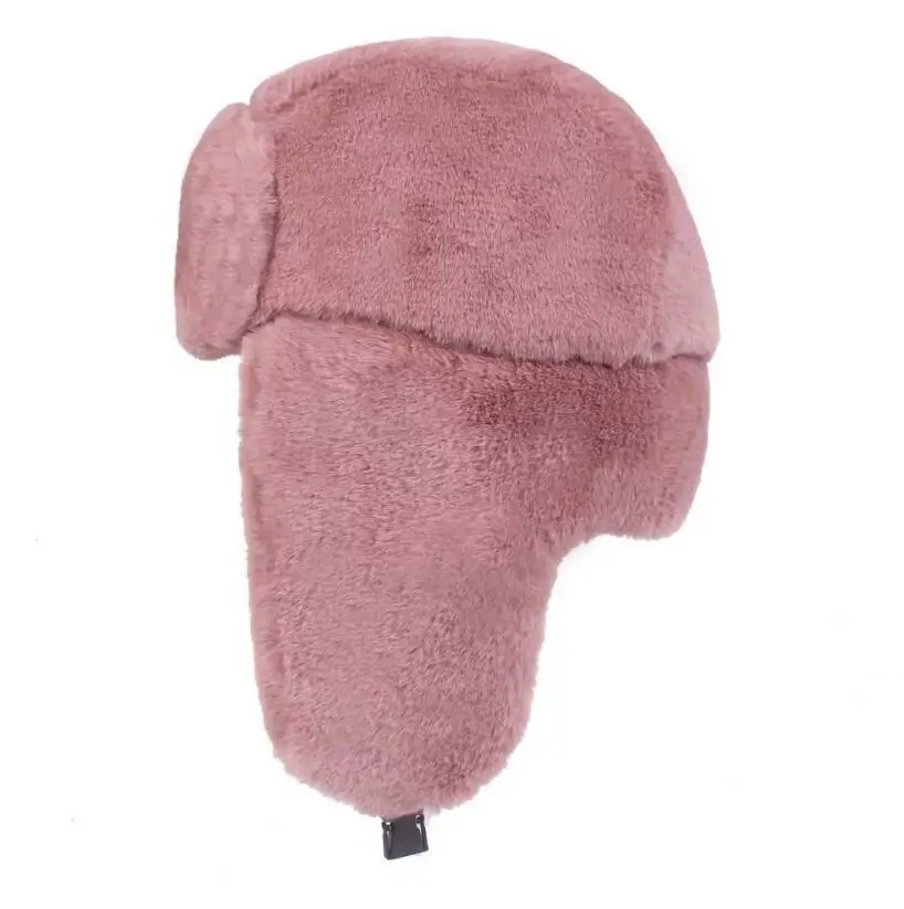 Grass Rabbit Lei Feng Cap Trapper Hat Warm Fur Russian Style Fur Customized Winter Earflap Hat Embroider Round Hat Custom Logo