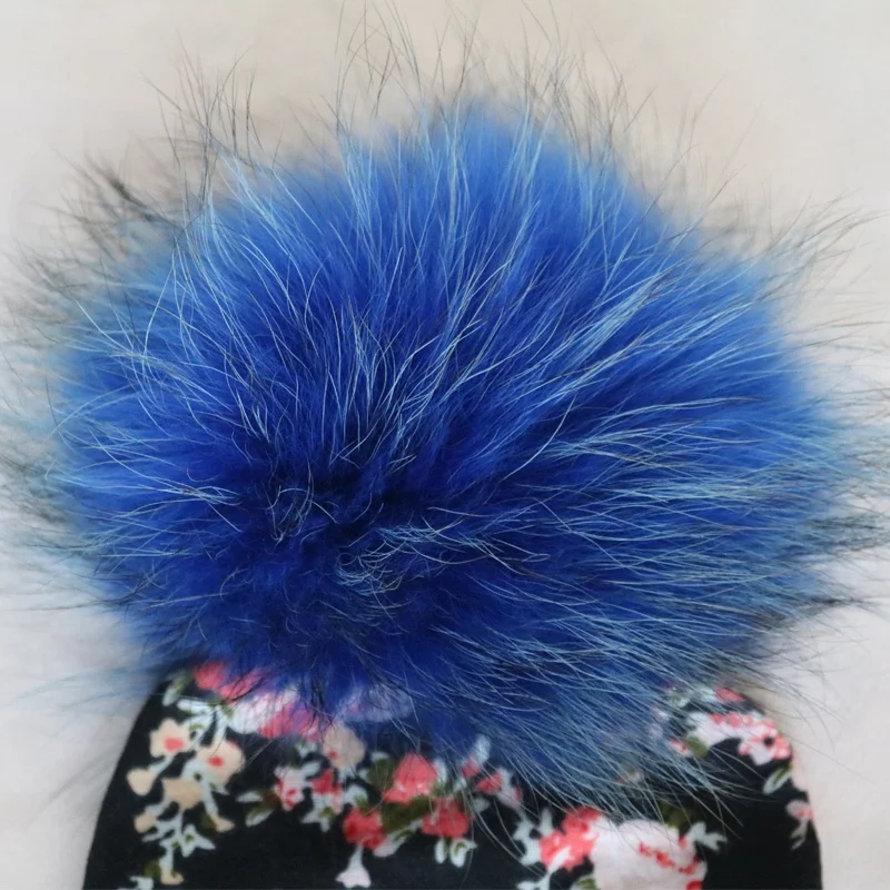 Flower style baby fur pompom hats newborn fur ball hats cotton beanies for infant