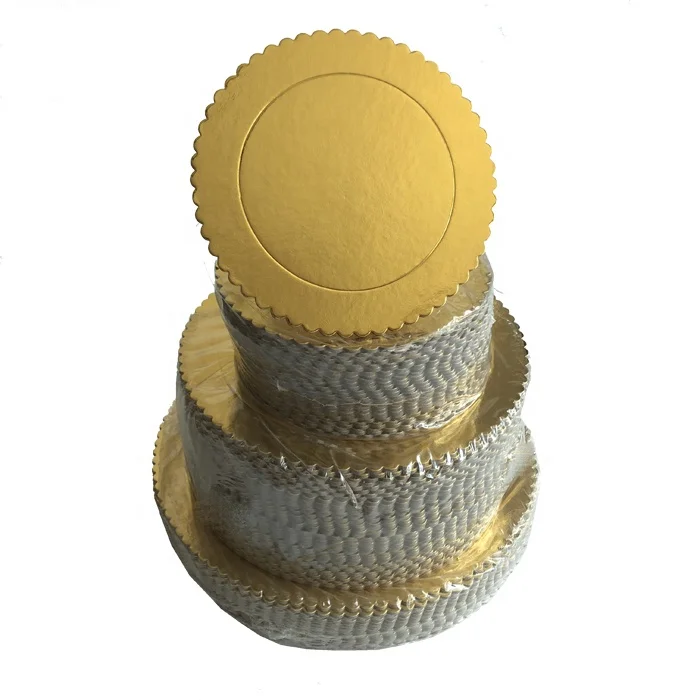 
Golden square shape scalloped cake Boards foil paper with handle 