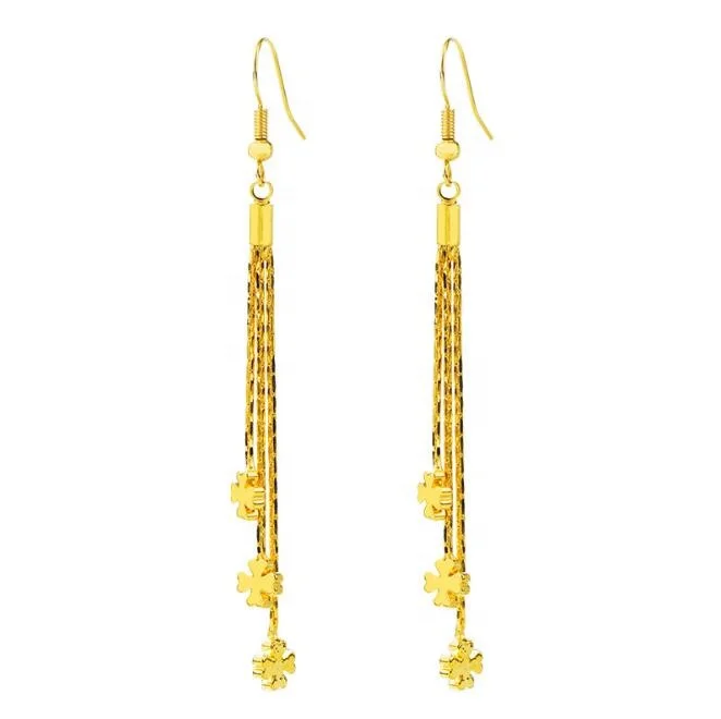 79 mm Long Fashion Clover Butterfly Charms Dangling Gold Tassel Jewelry Earrings