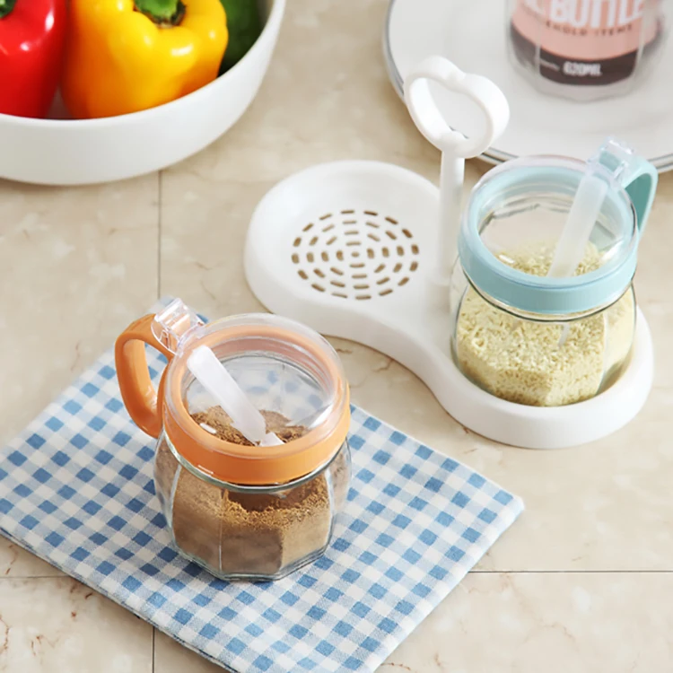 350ml 2 pcs salt pepper storage plastic spice box seasoning container glass cruet set