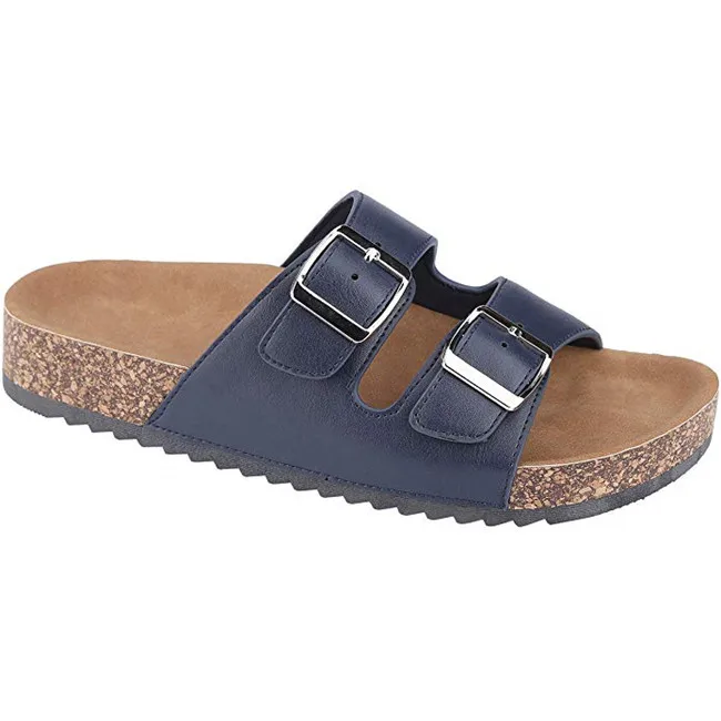 Wholesale Customized New Fashion Design Cheap PU Casual Shoes Flat Buckle Strap Cork Murah Thick Sole Sandals Shoes