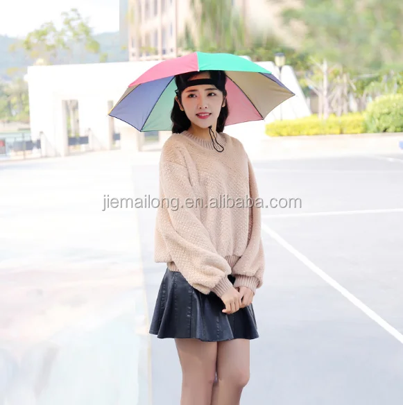 Hat Umbrella Head Umbrella hat for Adults and Kids Safe polyester Head Umbrella for Selling with logo printed