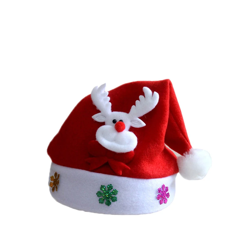 Oemtailor Non woven fabric hat Santa claus face snowman cap Christmas hat with decoration Xmas hat for Christmas and party