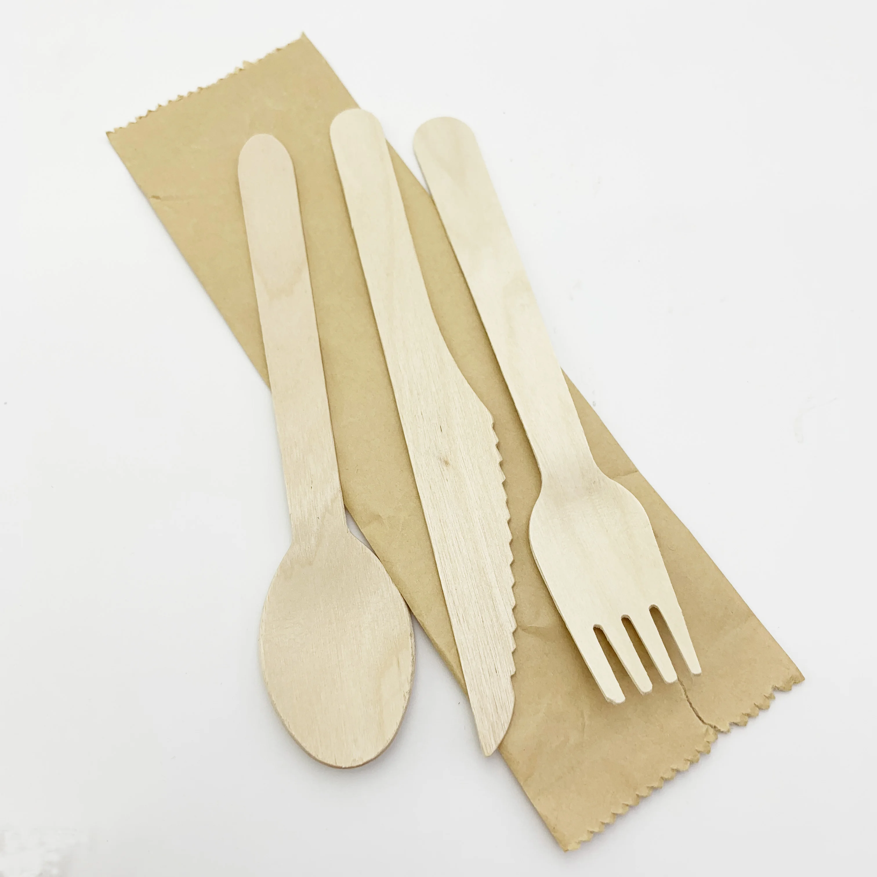 Custom Printed High Quality  Utensils 140mm 160mm Birch Disposable Spoon Fork Knife Set Wooden Cutlery