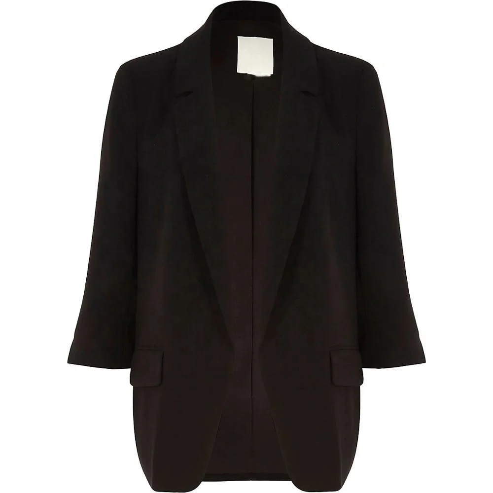 Custom 100% polyester  black split long sleeve casual blazer suit jacket for ladies
