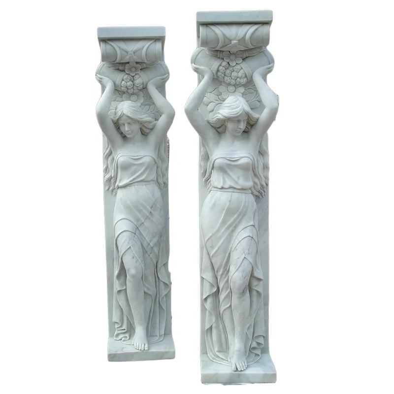 2019 New Marble Pillar Design with Women Statue