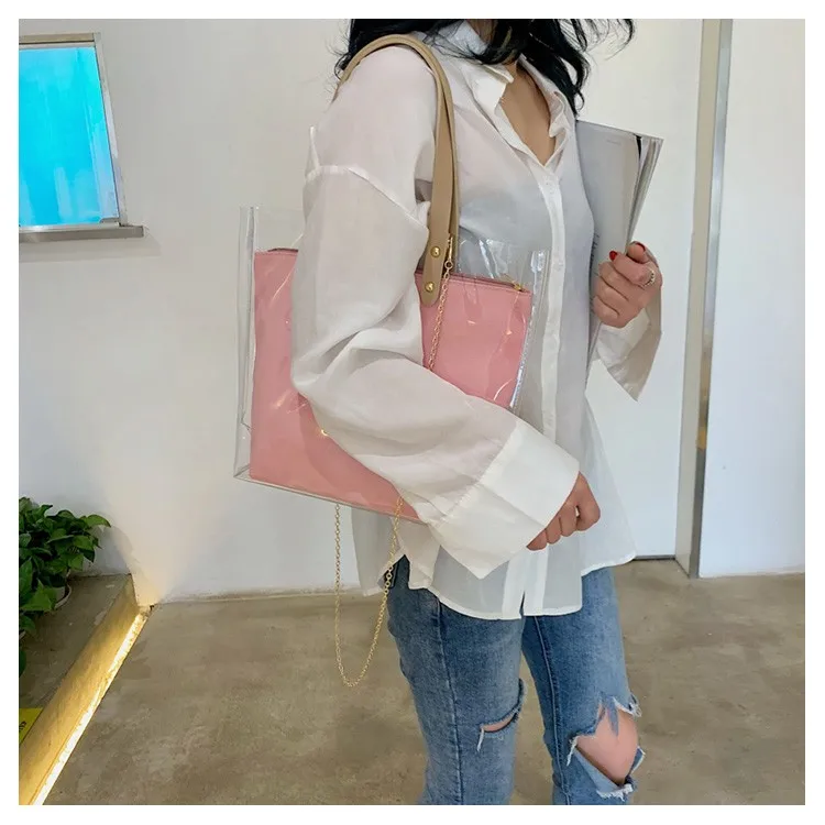 
2019 Tote Bag Style and Women Clear Beach Shopping Bag Transparent PVC Jelly Bag 