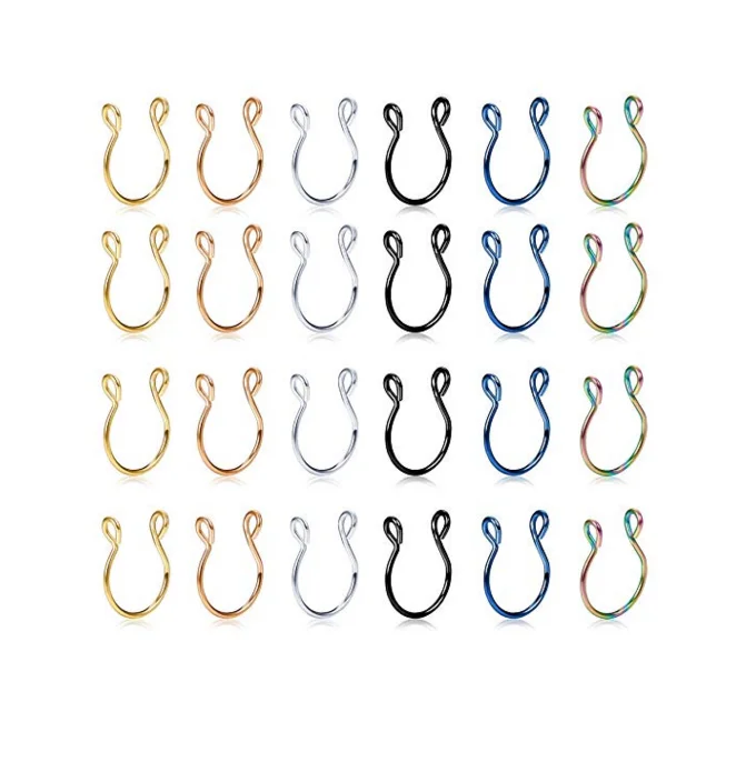 Septum Nose Ring 20g Hoop Nose Ring Gold Rose Gold Silver 8mm Non Pierced Clip Nose Ring Faux Body Piercing