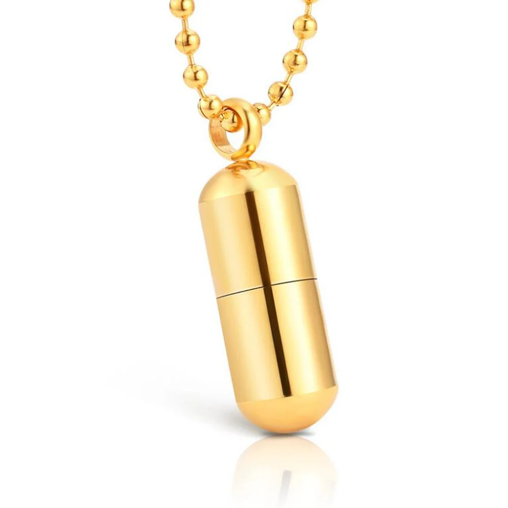 Openable Stainless Steel Cremation Ash Capsule Pendants Necklace Pills Shape Keepsake Urn Jewelry