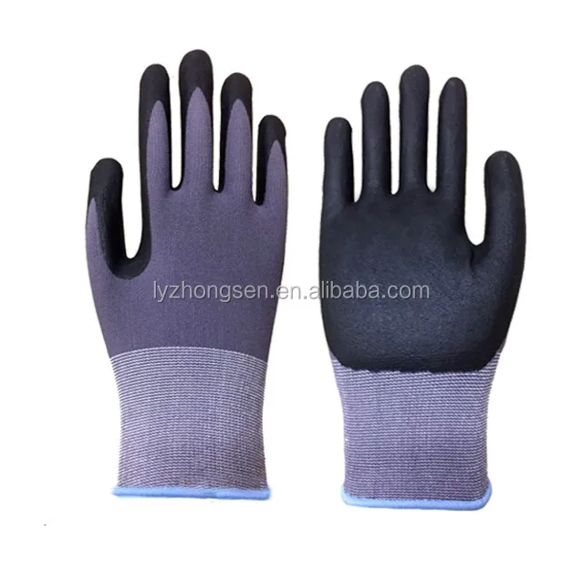 15 Gauge spandex shell working gloves coated with mirco foaming nitrile palm,water washed finish