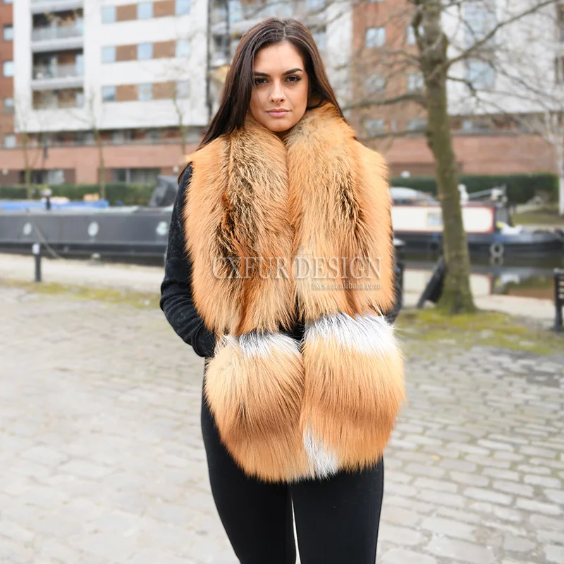 
CX-B-20 Wholesale European Women Big Size Luxury Real Red Fox Real Fur Shawl 