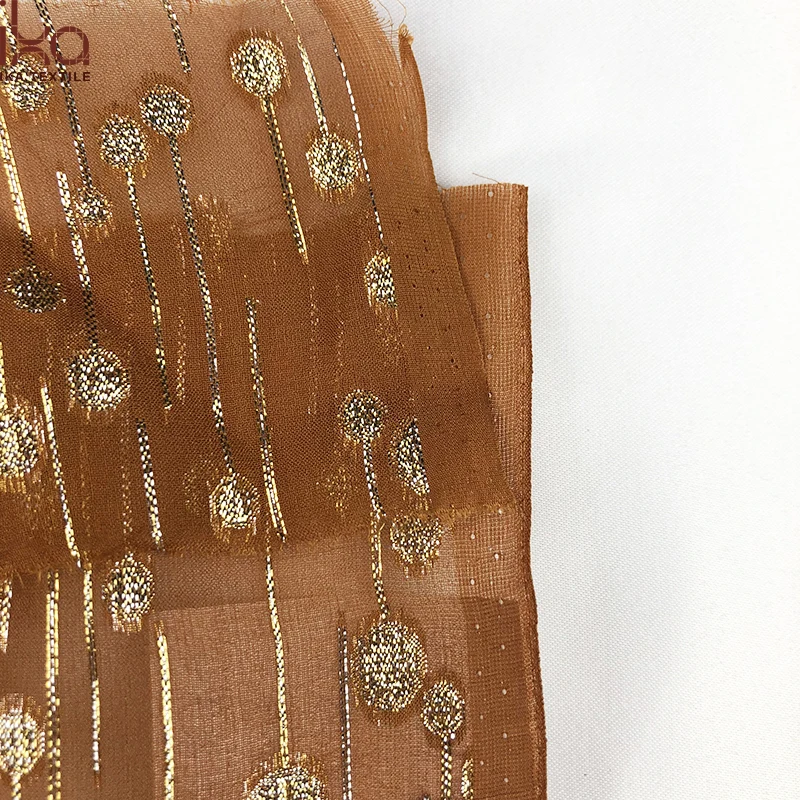 In Stock Gold Polka Dot Lurex Jacquard Silk Chiffon Fabric