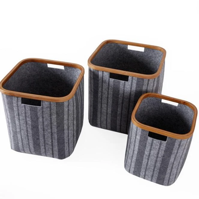 Wholesale handmade felt fire christmas bamboo laundry clothes decoration storage basket
