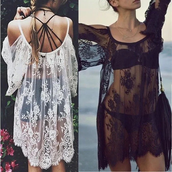 Crochet Bikini Swimwear Beach Dresses Cover ups Sexy Lace Tunic Beachwear Dress