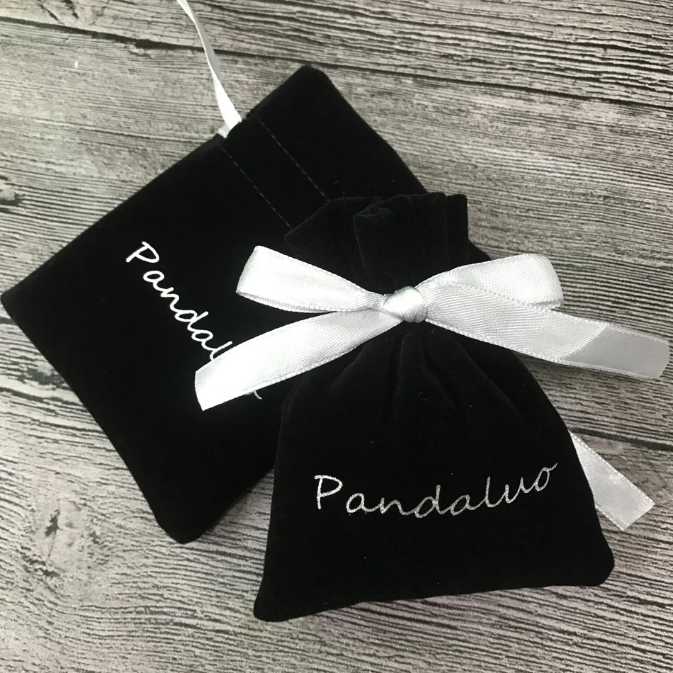 Custom White Black  jewelry Package velvet pouch with hot stamp gold logo