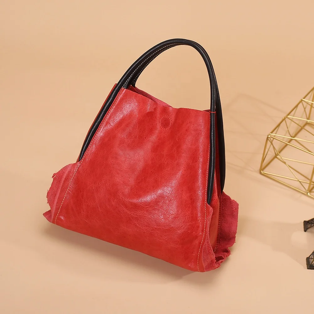 New Design European And American Style Dumpling Ruffles Lining Genuine Leather Women Handbag Handles Bag Manufacturer