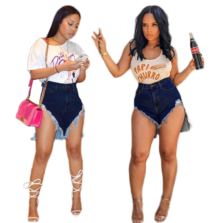 V Shape Fringe Hot Pants Jeans Sexy Hot Short Jeans High Waisted Womens Denim Shorts
