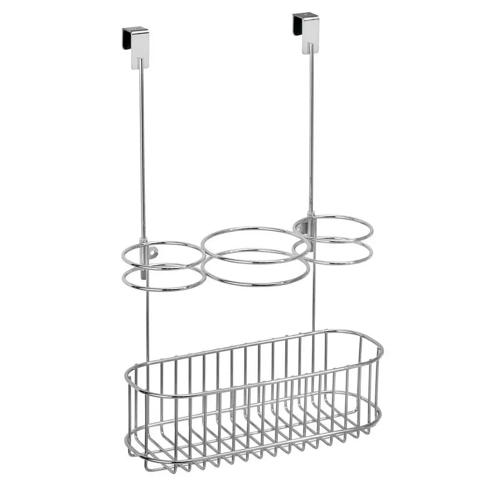 Grid Over the Cabinet Door Hair Styling Station, Metal Over Door Bathroom Hair Care Storage Basket