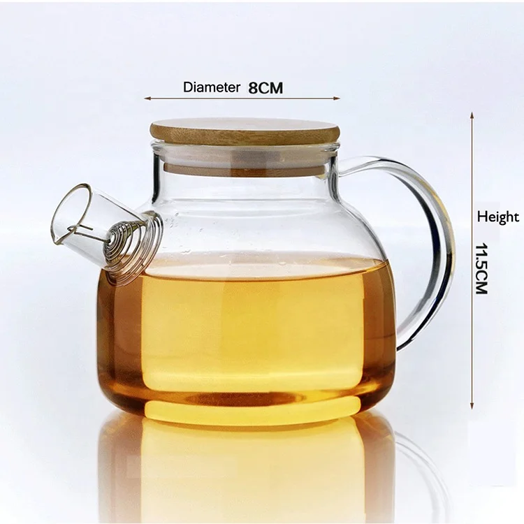 
1000ML Glass Teapot 33oz with Bamboo Lid and Stainless Steel Filter 