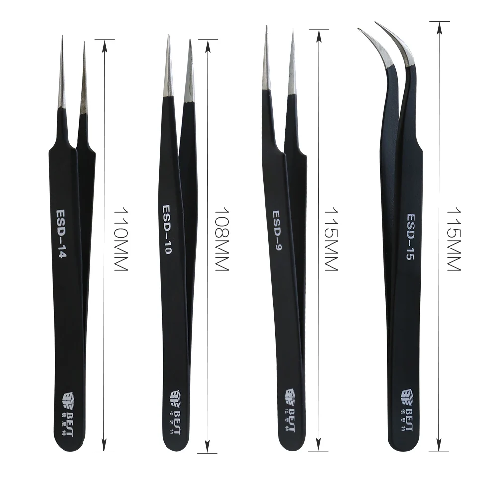 Hand Tool Pincers Set Electronics Forceps Tweezers Set Anti-static Stainless Steel Curved Straight Antistatic Painting Treatment
