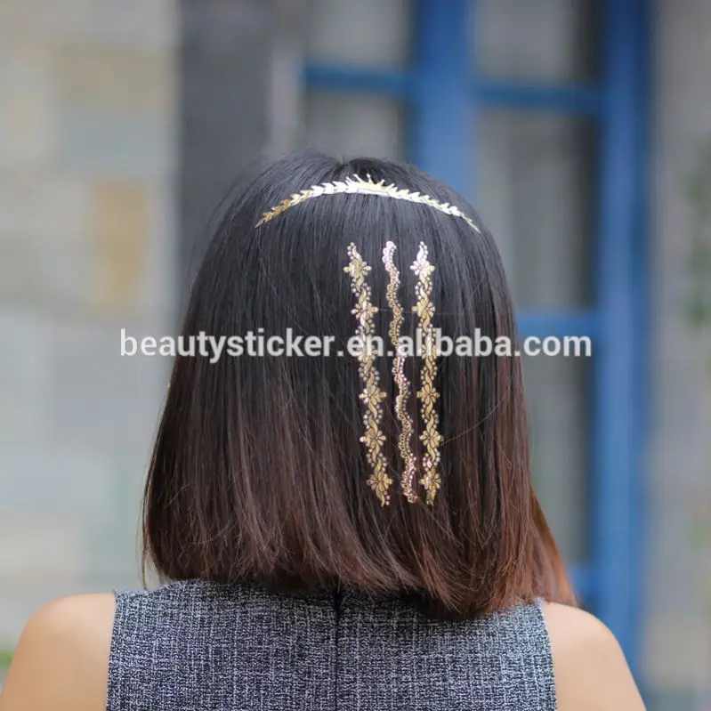 fashion jewelry inspired gold hair tattoo sticker /flash metallic hair accessories hair temporary tattoo